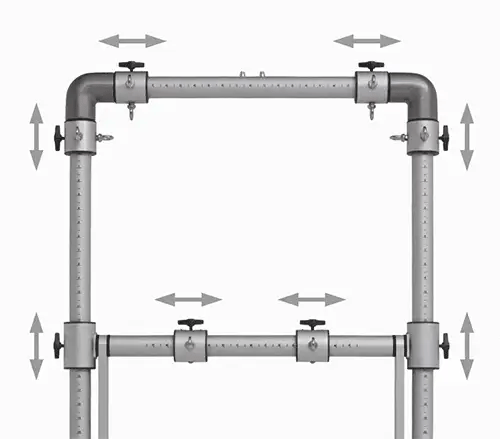 Close-up of the BASI Systems Reformer Combo's spring-loaded pulley system with wooden push-through bar and adjustable tower frame used for Pilates exercises.