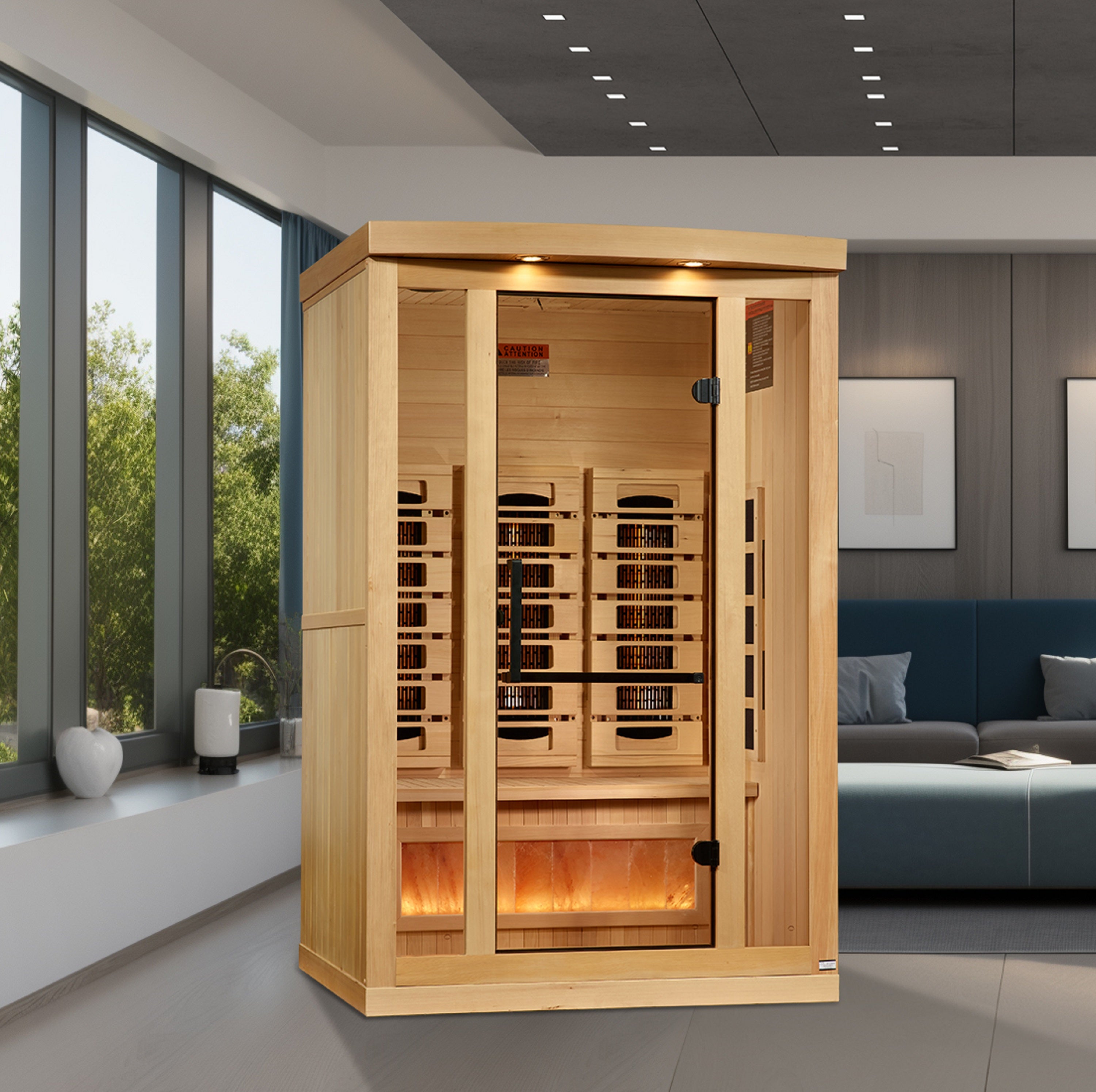 Golden Designs 2-Person Full Spectrum PureTech™ Near Zero (Under 3MG) EMF FAR Infrared Sauna with Himalayan Salt Bar