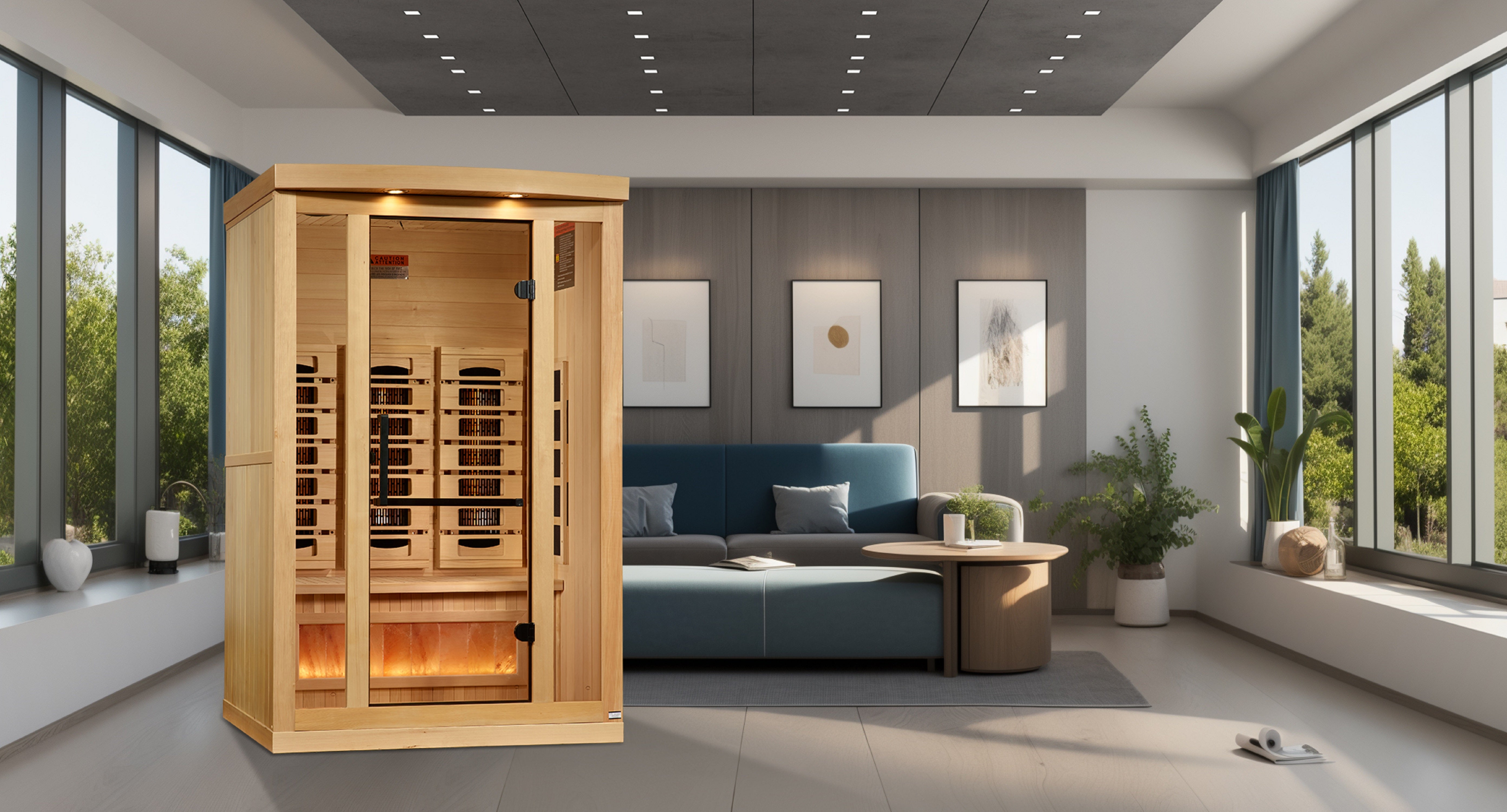Golden Designs 2-Person Full Spectrum PureTech™ Near Zero (Under 3MG) EMF FAR Infrared Sauna with Himalayan Salt Bar