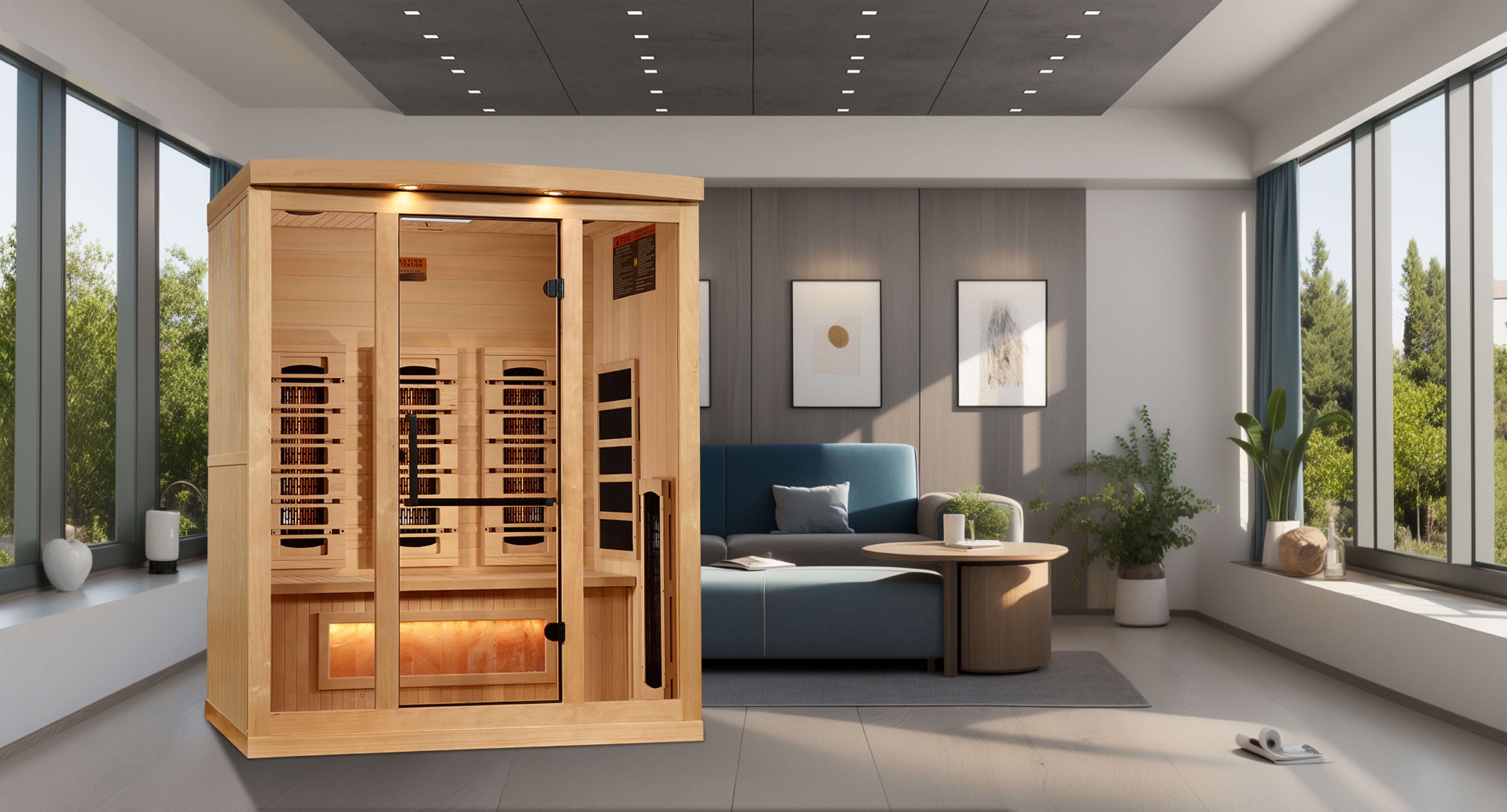 Golden Designs 3-Person Full Spectrum PureTech™ Near Zero (Under 3MG) EMF FAR Infrared Sauna with Himalayan Salt Bar