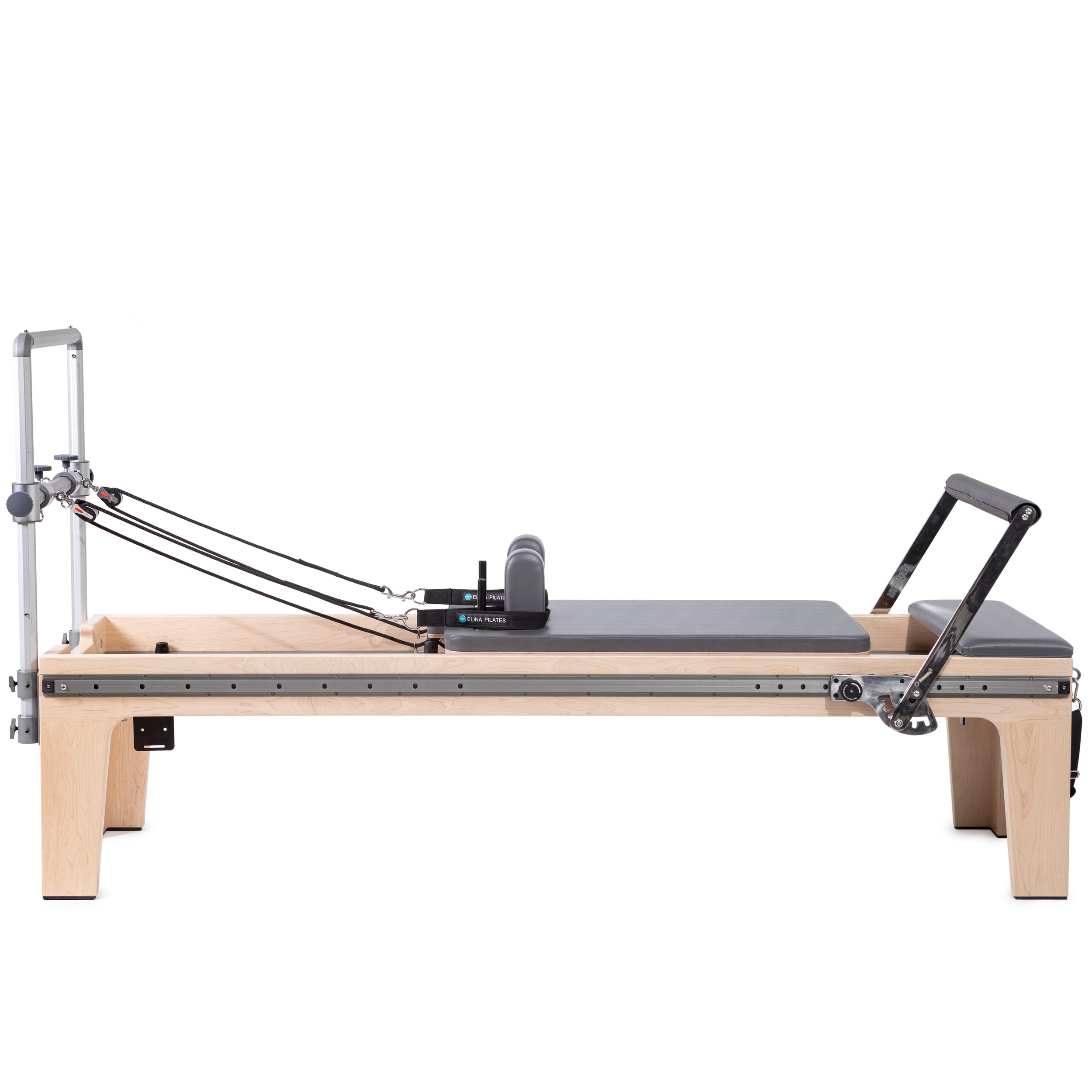 Elina Pilates Master Instructor Physio Reformer with padded jump board, mini tower, and extra-wide box on American maple wood frame