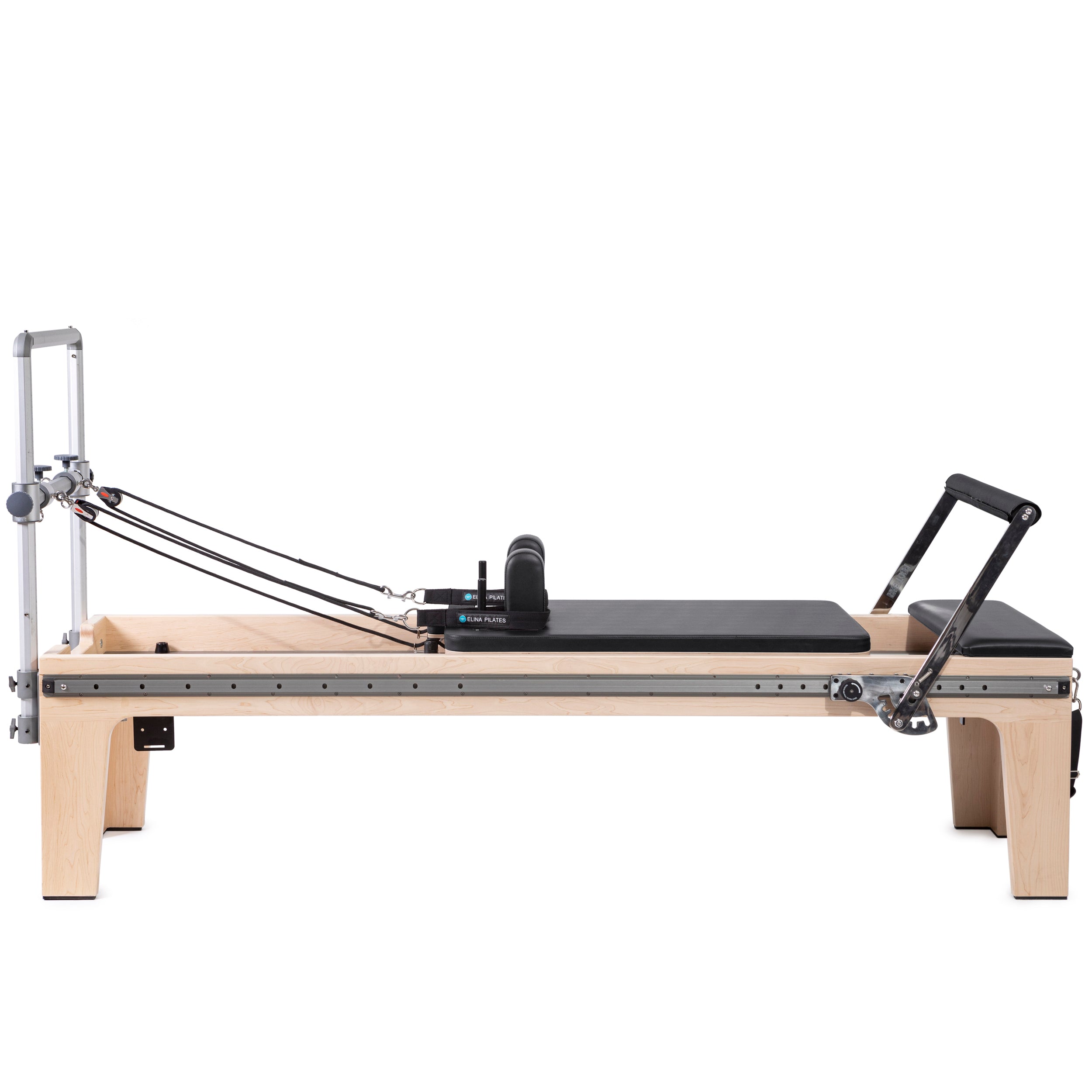 Elina Pilates Master Instructor Physio Reformer with padded jump board, mini tower, and extra-wide box on American maple wood frame