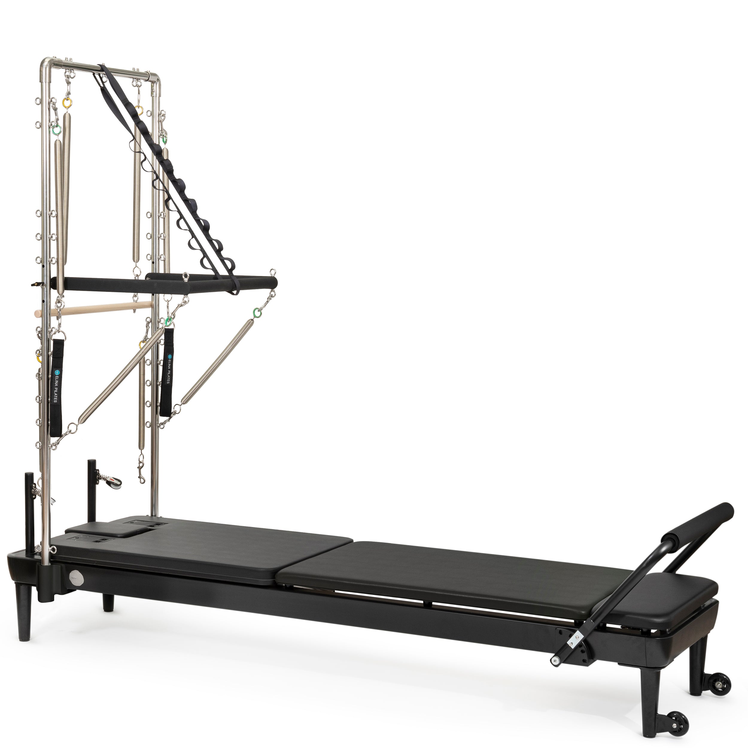 Elina Pilates Nubium Reformer Black Edition with Tower full view