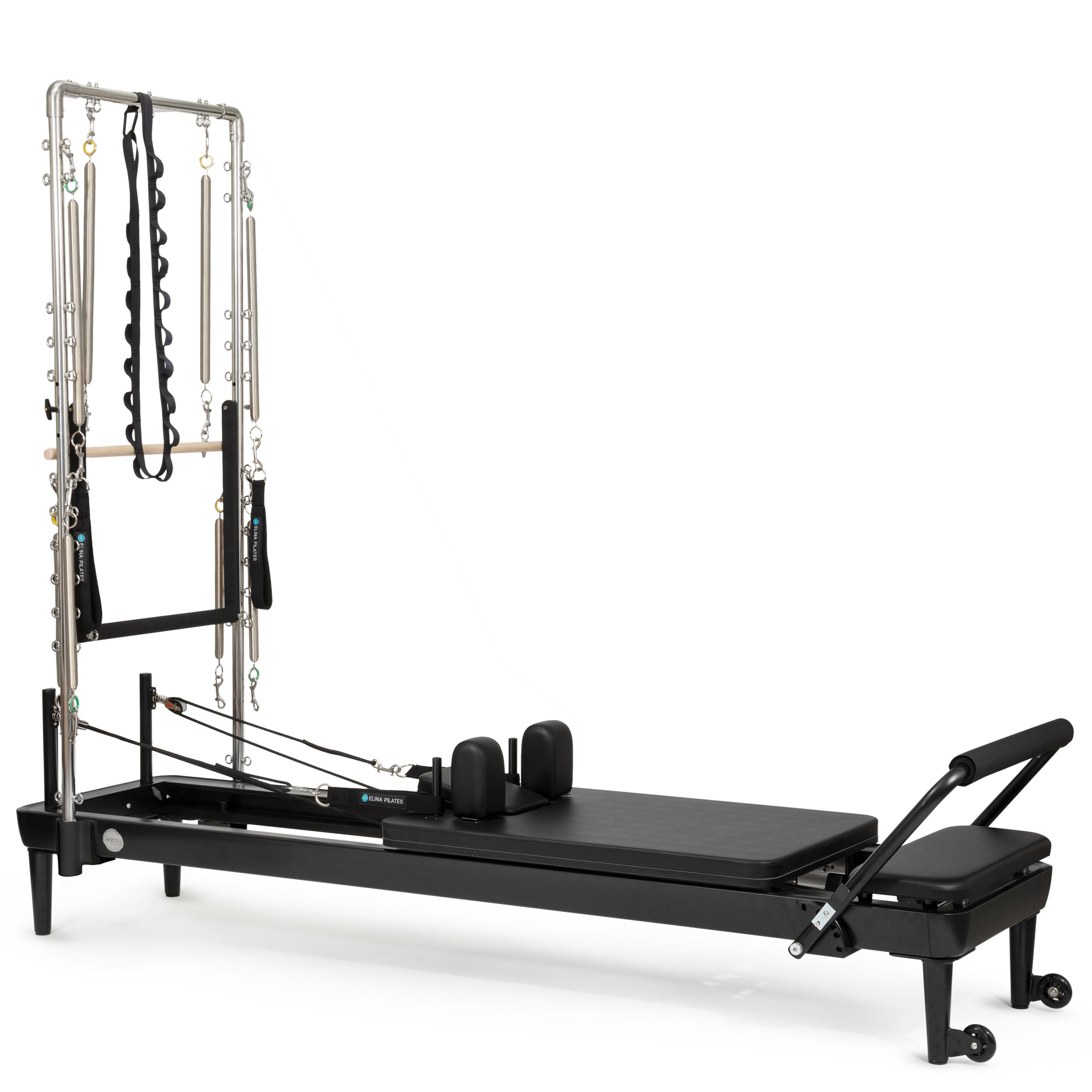 Elina Pilates Nubium Reformer Black Edition with Tower full view