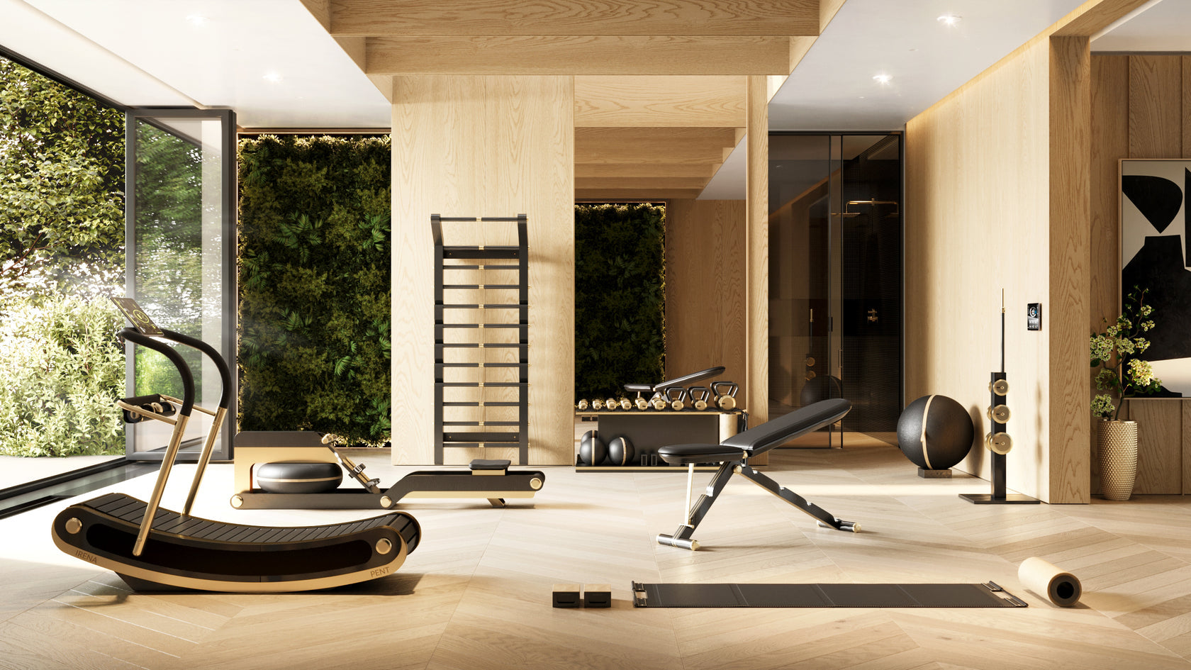 The PENT. VISLA™ luxury manual rowing ergometer, crafted from premium materials like wood, stainless steel, and leather, designed for a seamless workout experience.
