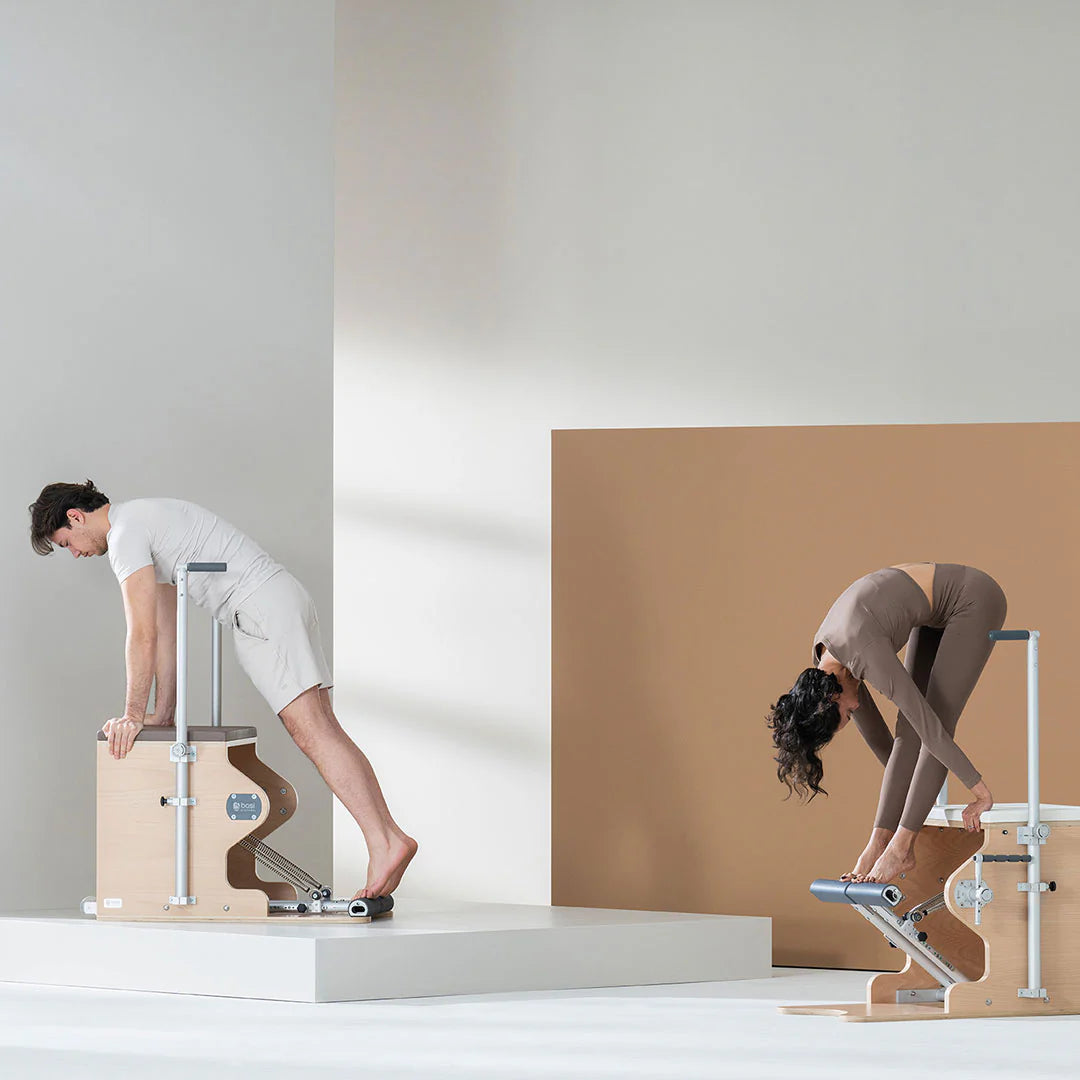 BASI Systems Wunda Chair with split pedal and adjustable handles for advanced Pilates training