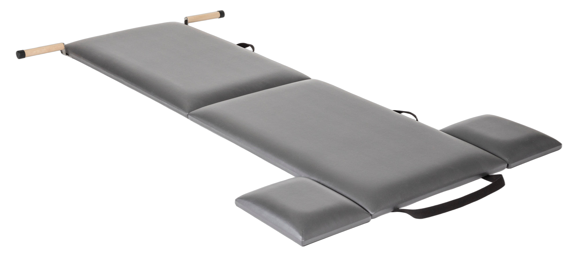 A gray and black folding exercise mat, designed for workouts and easy storage