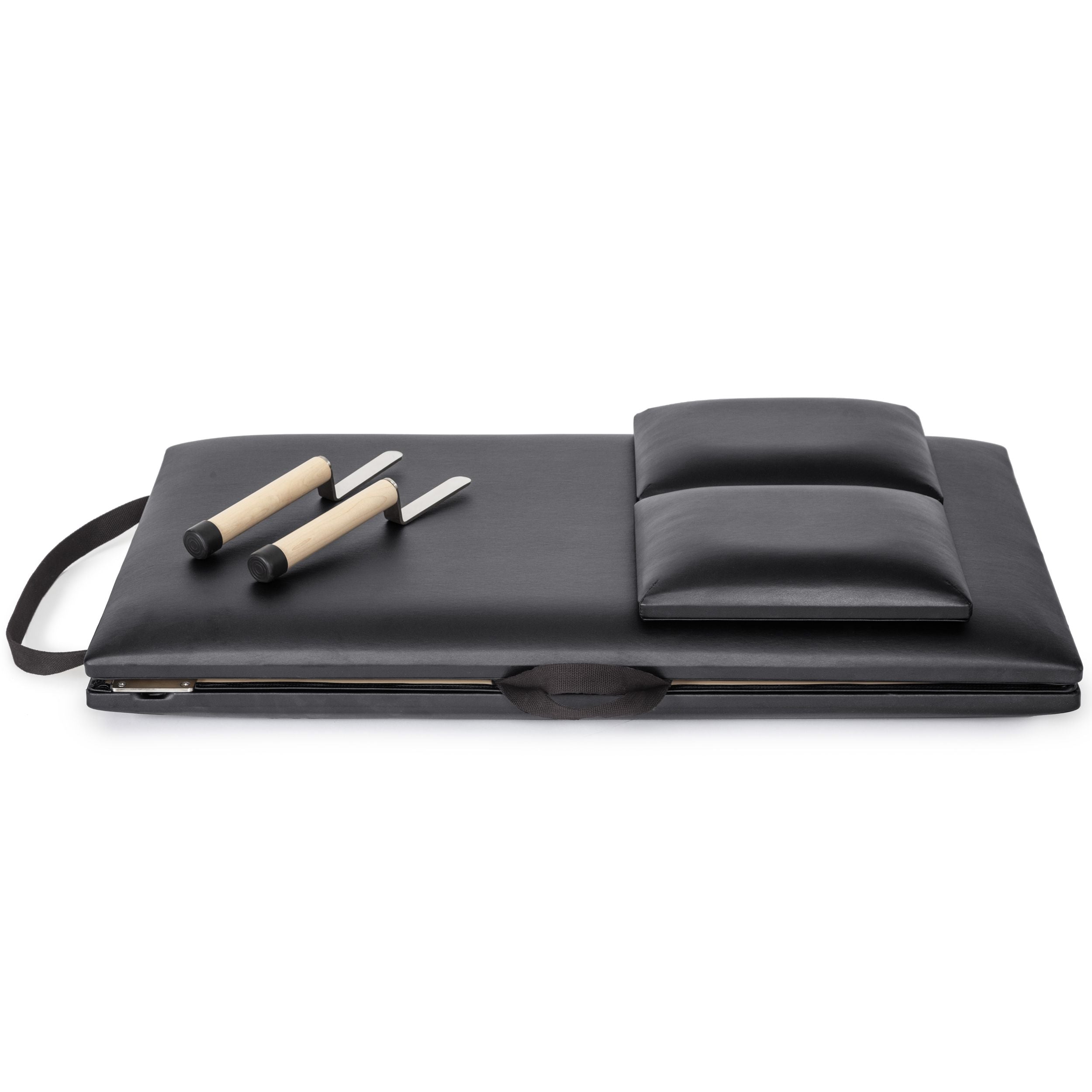 A gray and black folding exercise mat, designed for workouts and easy storage.