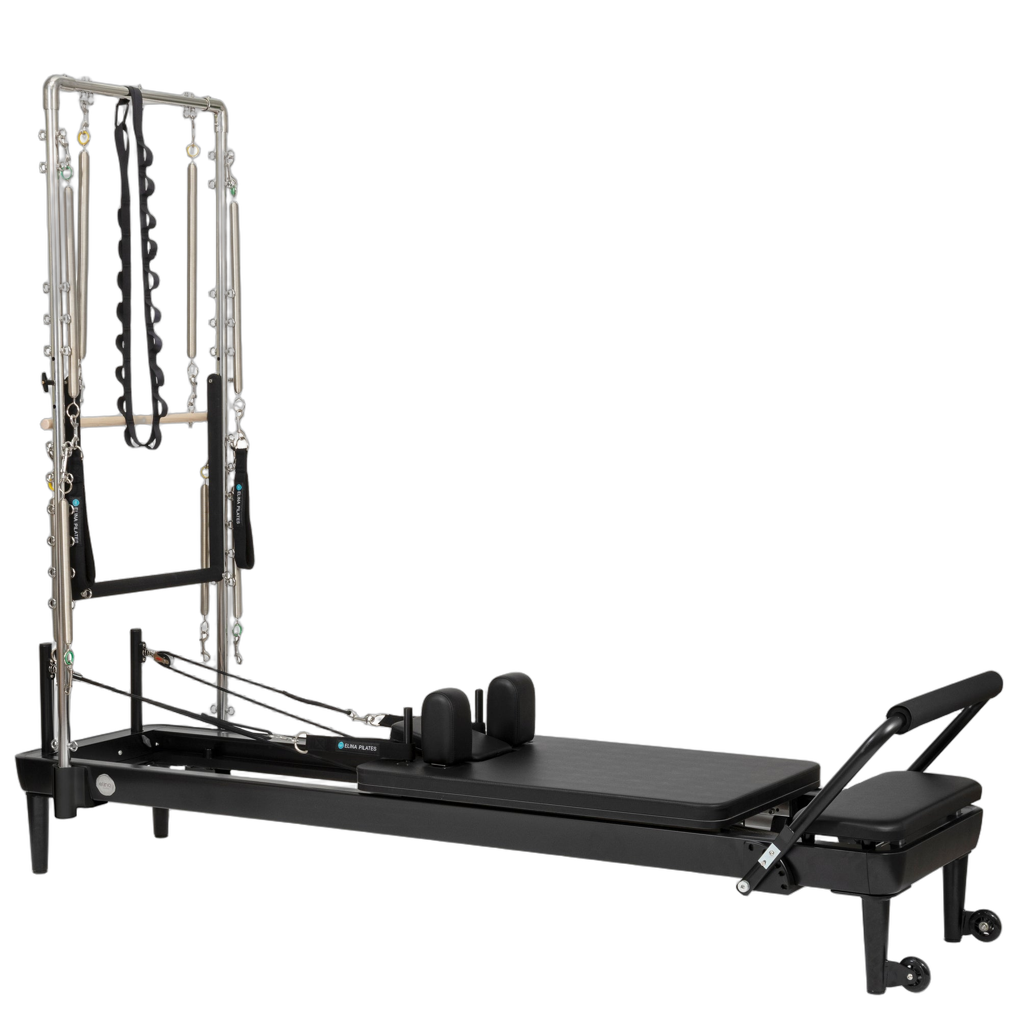 Elina Pilates Nubium Reformer Black Edition with Tower full view