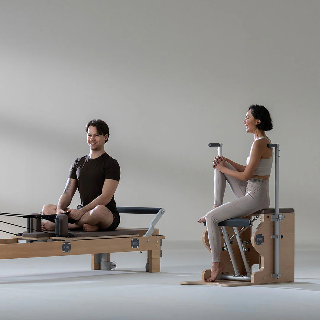 BASI Systems Wunda Chair with split pedal and adjustable handles for advanced Pilates training