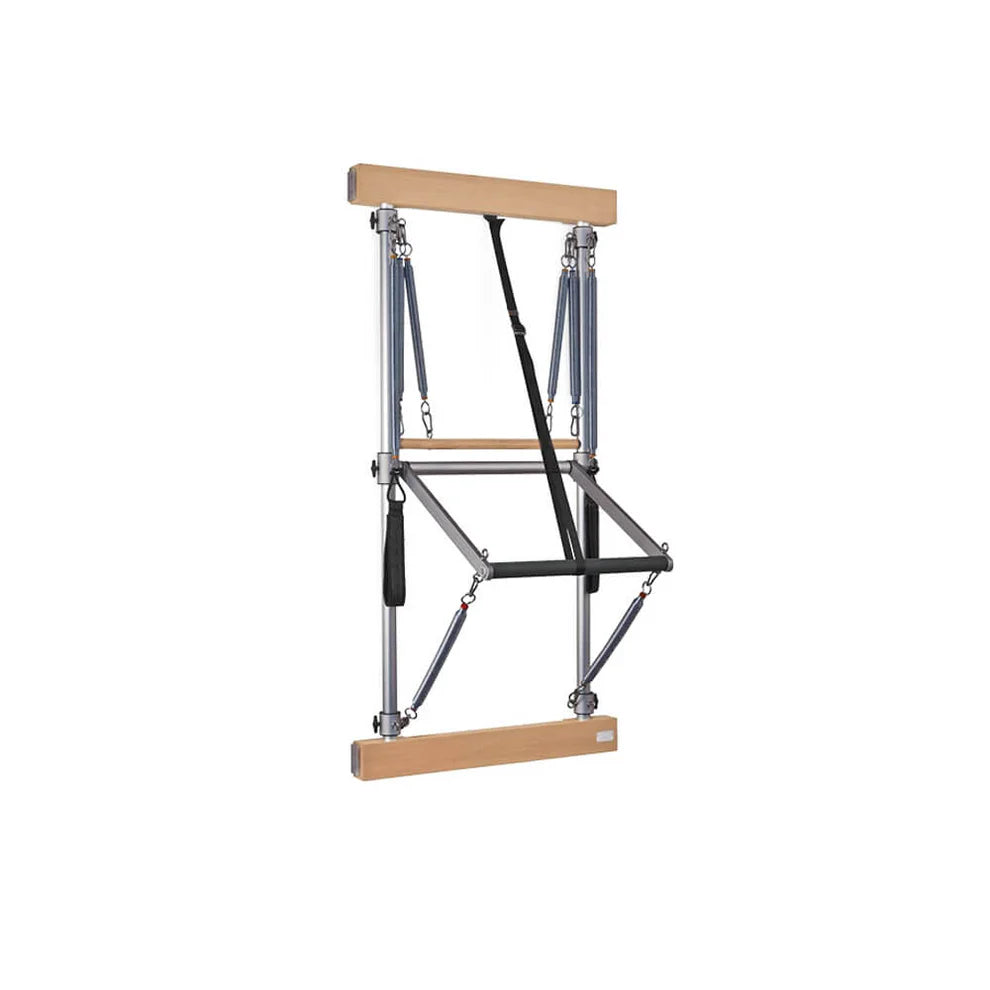 Maximize your space with the versatile BASI Pilates Wall Unit, featuring adjustable spring settings and smooth push-through functionality.
