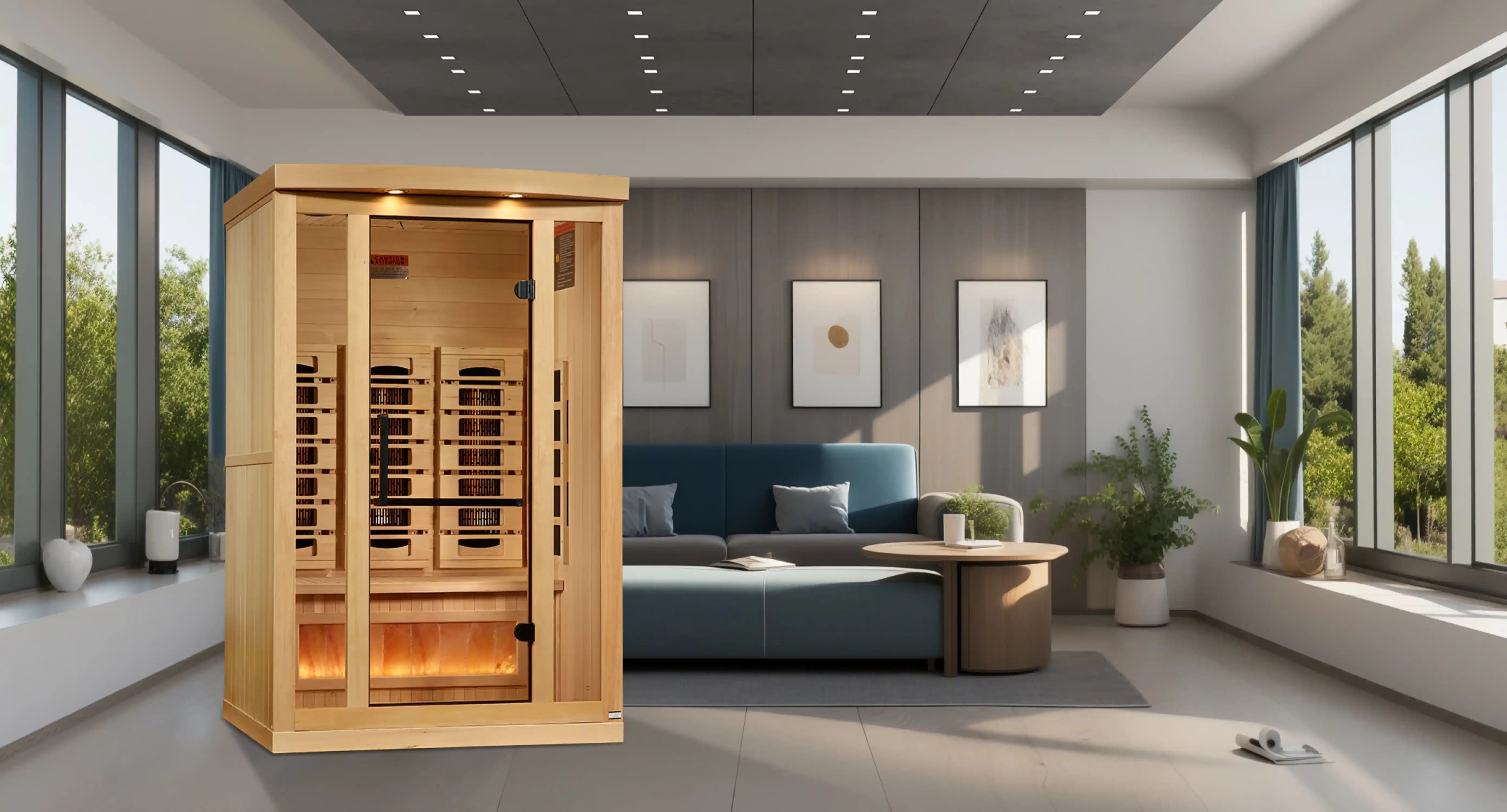 Golden Designs 2-Person Full Spectrum PureTech™ Near Zero (Under 3MG) EMF FAR Infrared Sauna with Himalayan Salt Bar
