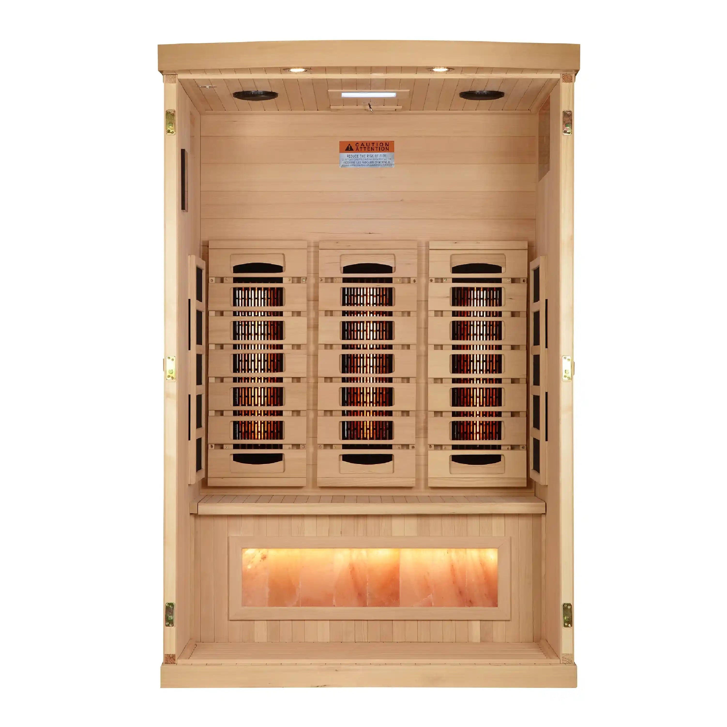 Golden Designs 2-Person Full Spectrum PureTech™ Near Zero (Under 3MG) EMF FAR Infrared Sauna with Himalayan Salt Bar