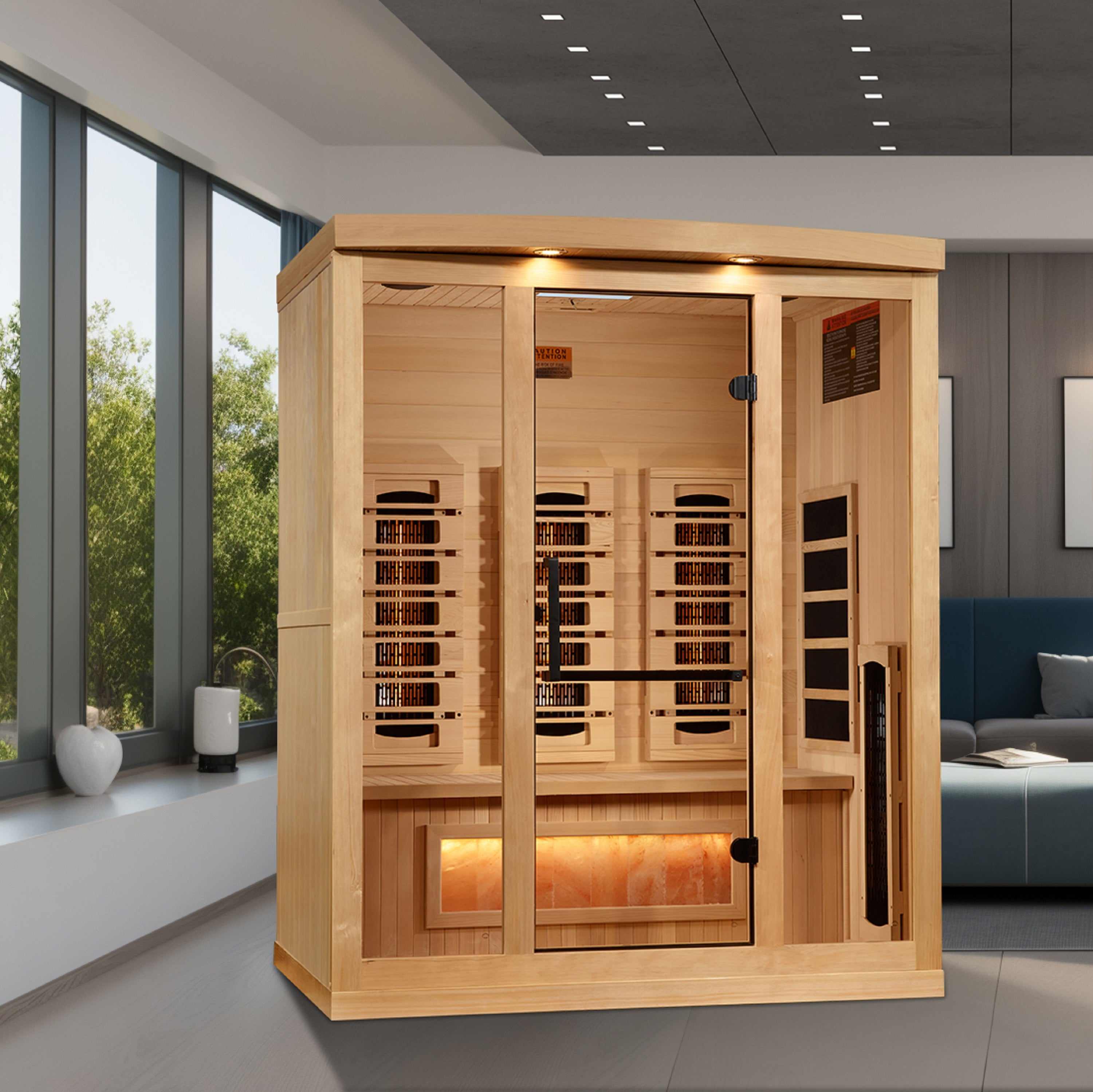 Golden Designs 3-Person Full Spectrum PureTech™ Near Zero (Under 3MG) EMF FAR Infrared Sauna with Himalayan Salt Bar