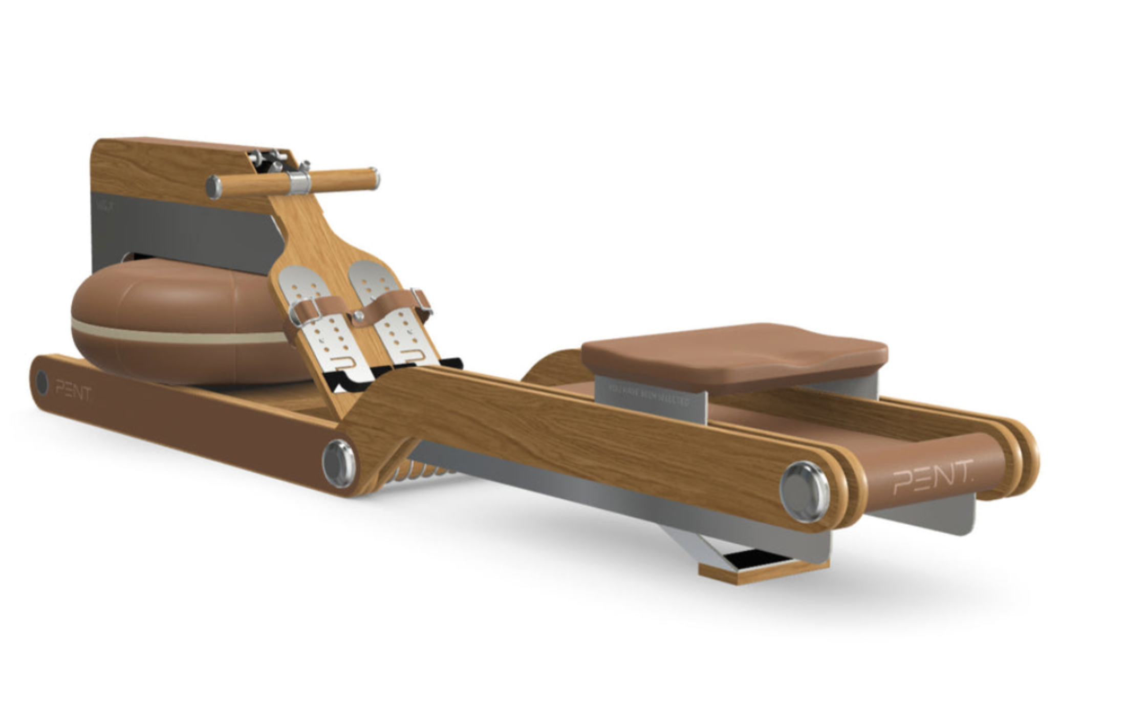 The PENT. VISLA™ luxury manual rowing ergometer, crafted from premium materials like wood, stainless steel, and leather, designed for a seamless workout experience.