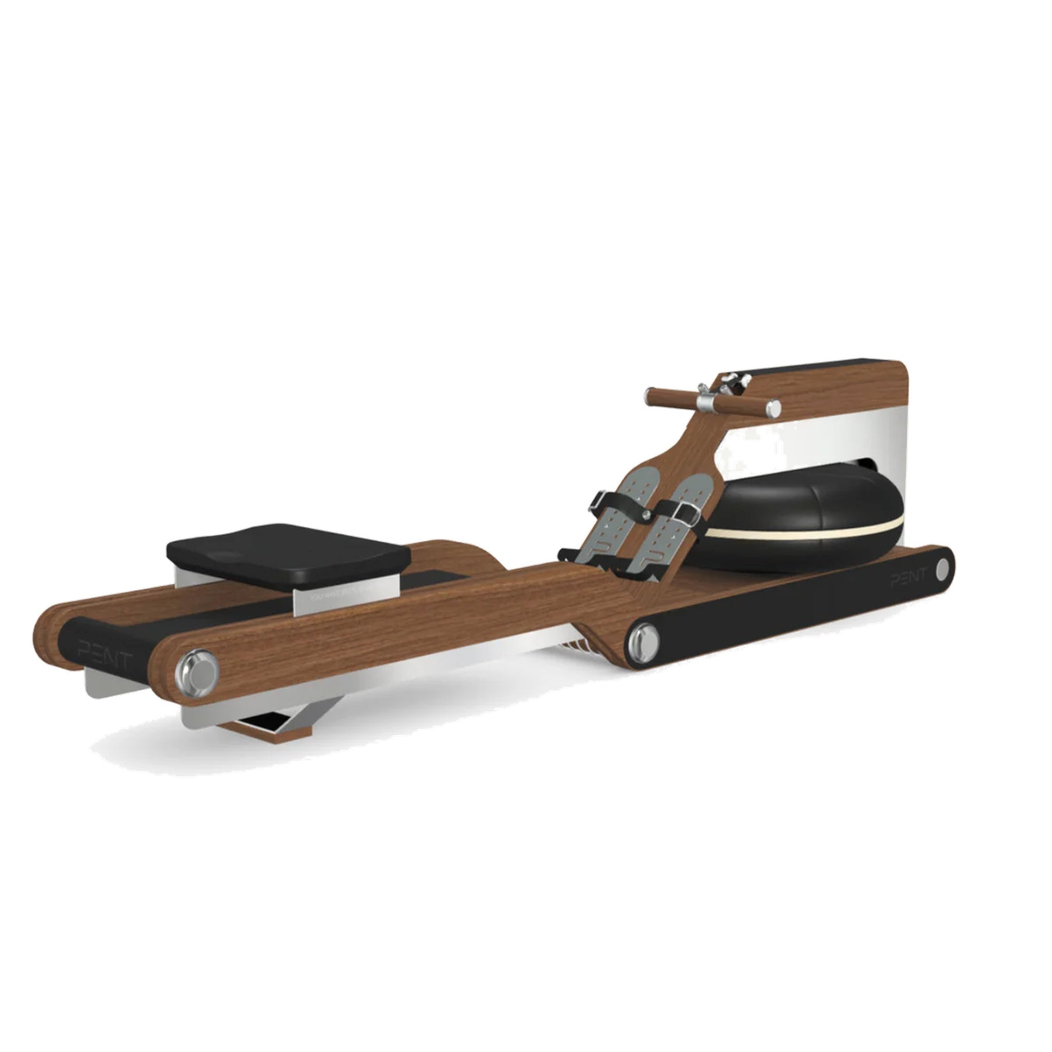 The PENT. VISLA™ luxury manual rowing ergometer, crafted from premium materials like wood, stainless steel, and leather, designed for a seamless workout experience.