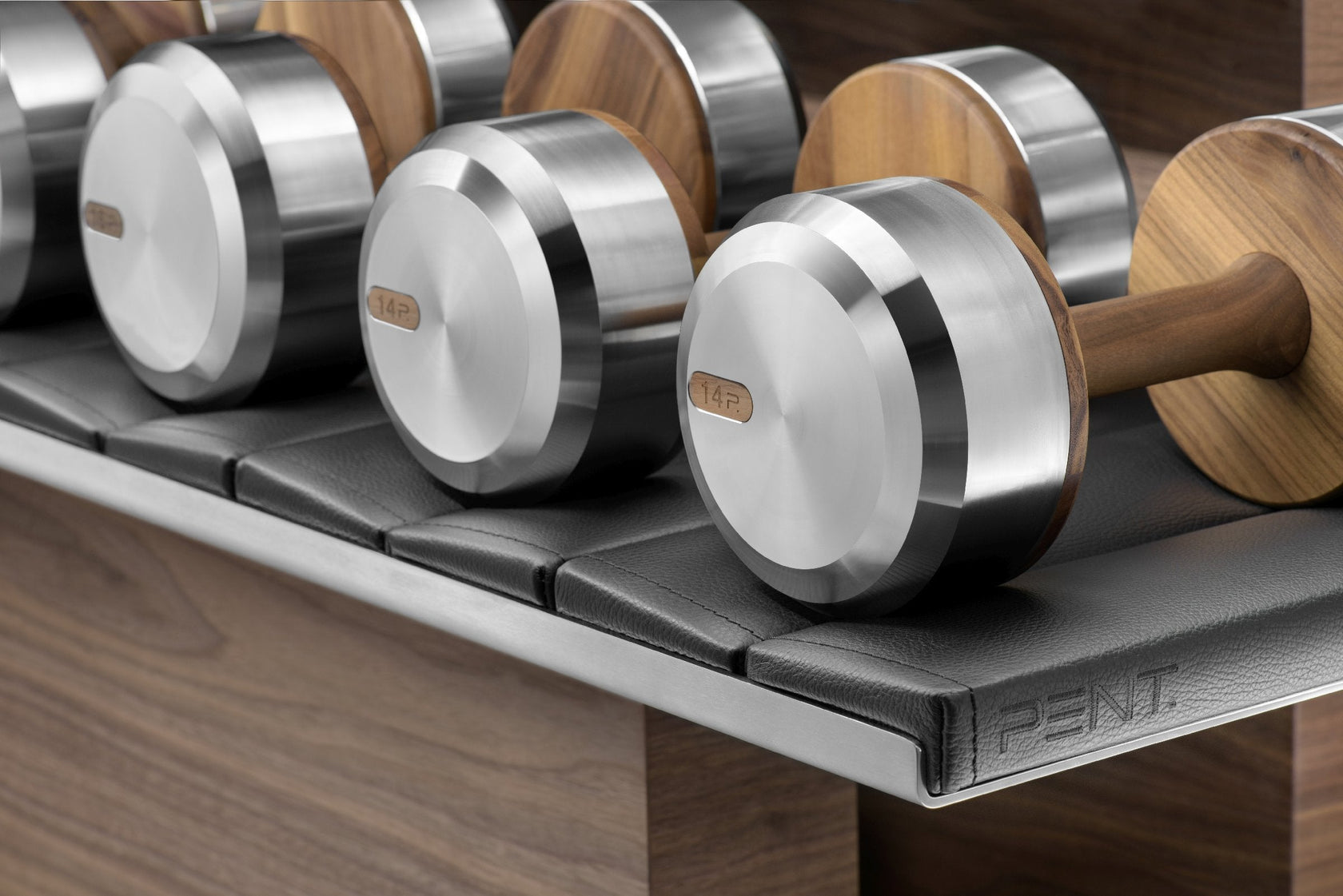 PENT. COLMIA™ LIGHT Dumbbells Set with sleek wooden and stainless steel design.